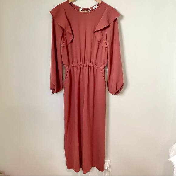Aritzia Wilfred Long Sleeve Fleurette Jumpsuit Dusty Rose Color Size Small - Picture 4 of 13